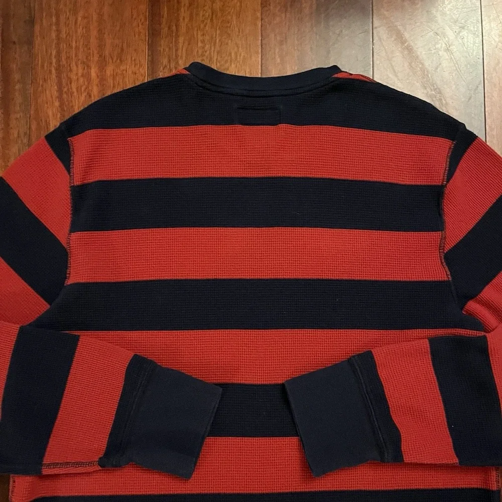 Polo Ralph Lauren Waffle Knit Thermal Shirt Mens Large Red Navy Blue Striped L - Picture 7 of 10